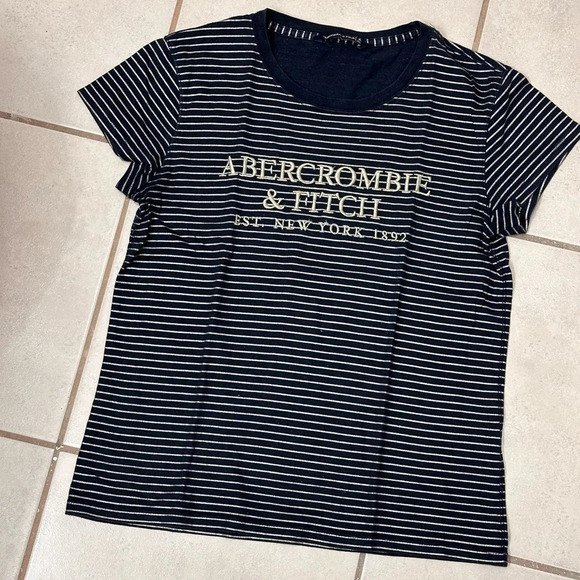 Abercrombie & Fitch Women Navy Blue Crew Neck stripe T-Shirt size XS - Picture 1 of 7